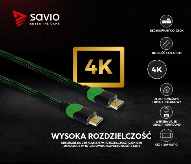 Zöld-fekete HDMI kábel 2.0, 1,8 m