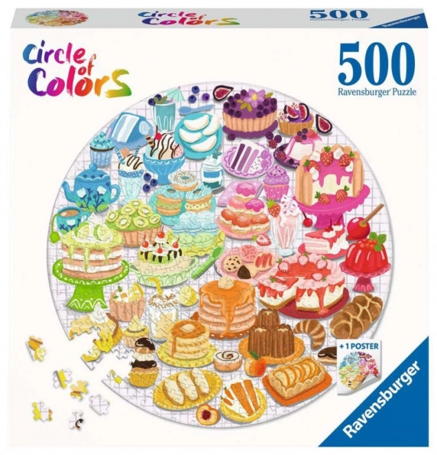 Ravensburger kör alakú puzzle - színes desszertek 500 darabbal