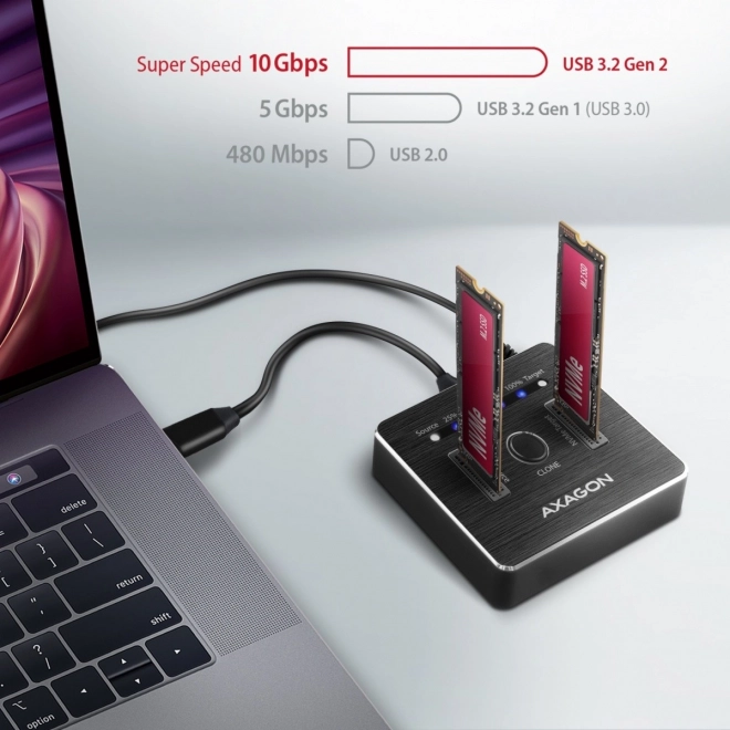 Kettős NVMe klónozó dokkoló állomás USB-C csatlakozással