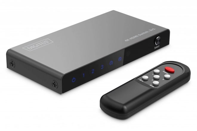 Digitus HDMI 4K videó váltó 3x1 60Hz távvezérlővel, fekete