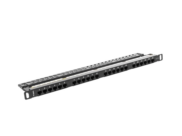 24 portos 0,5U fekete patch panel Kat.6