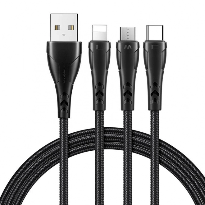 Univerzális 3 az 1-ben USB kábel USBC/Lightning/Micro USB fekete