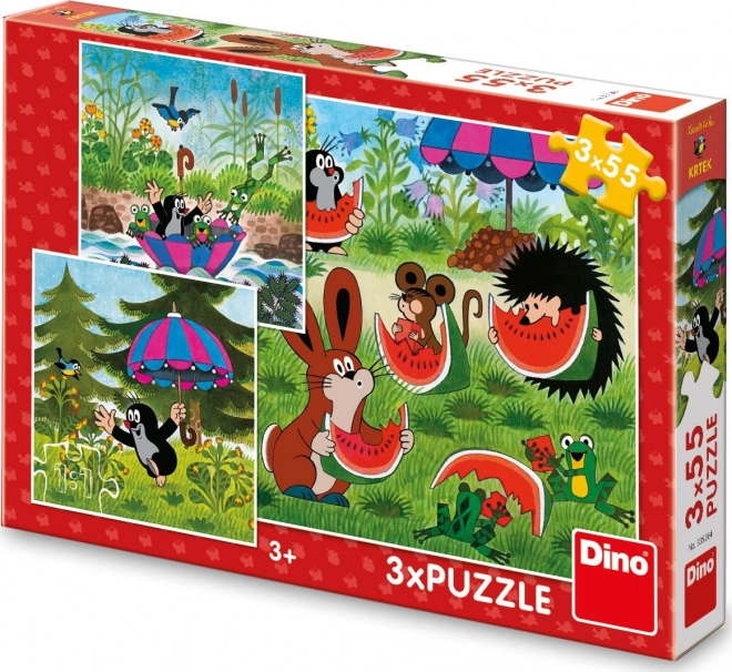 Krtek és a kis esernyő puzzle szett 3x55 darabos