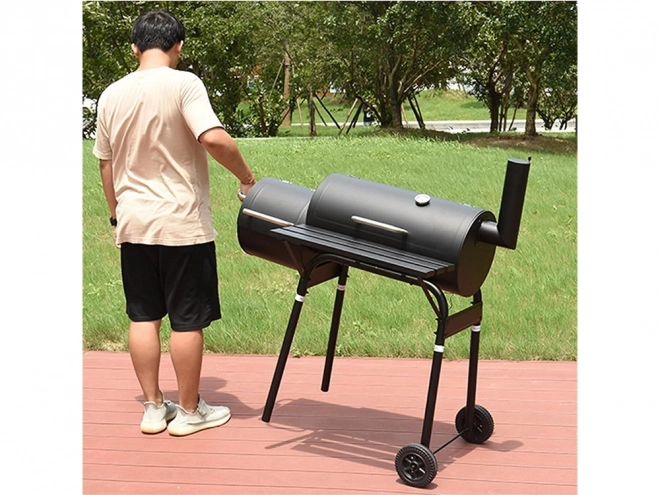 Kerti grill faszénnel és füstölővel, kerekekkel