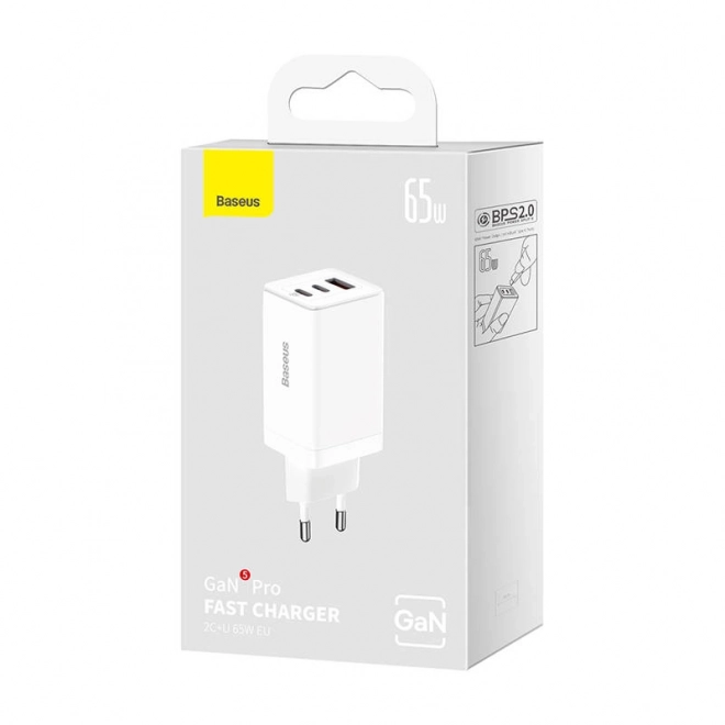 Baseus töltő GaN5 Pro 2xUSB-C + USB 65W fehér