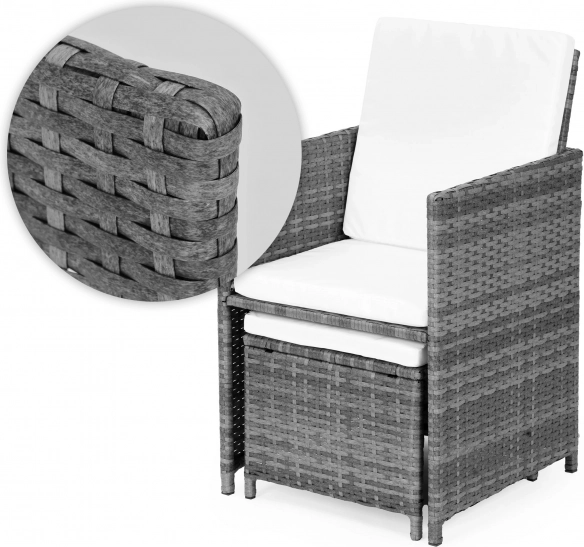 Kerti bútorkészlet rattan megjelenéssel – 4 fotel, 4 puff, MultiGarden asztal
