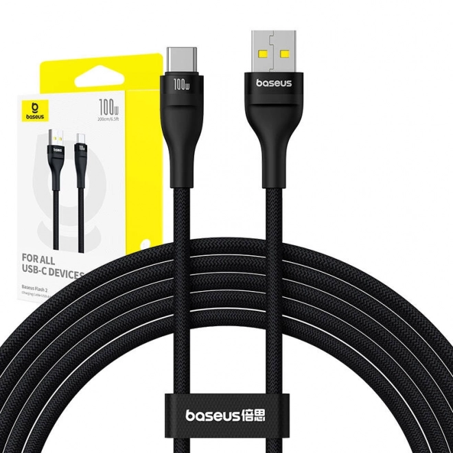 Baseus gyors töltő és adatkábel Flash 2 USB-C 100W, 2m