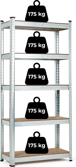 Fém tároló állvány 180x90x30 cm, 5 polc, teherbírás 875 kg ModernHome