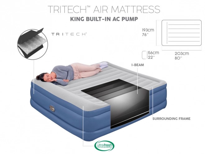 Bestway matrac 2 személy részére beépített Tritech Air pumpa 203x193x56cm King 67692