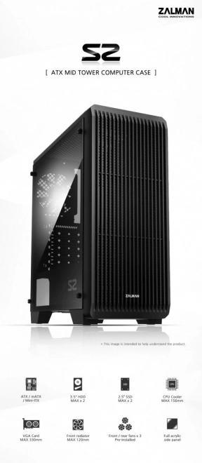 S2 ATX mid torony PC ház 120mm ventilátorral