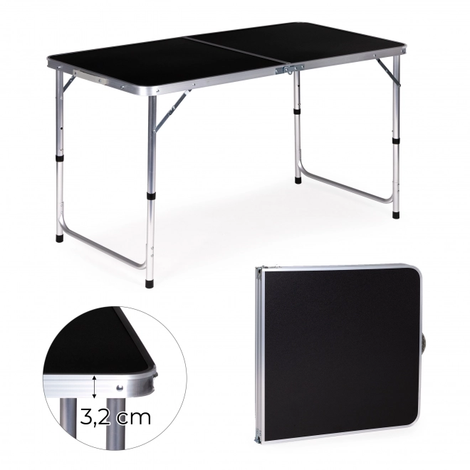 Hordozható asztal összecsukható kempingasztal fekete lap 120 x 60 cm