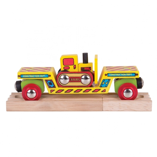 Vagon buldozerrel és 2 sínnel - Bigjigs Rail