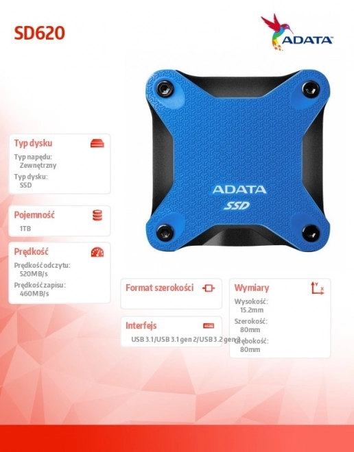 Extern SSD lemez ADATA SD620 1TB kék