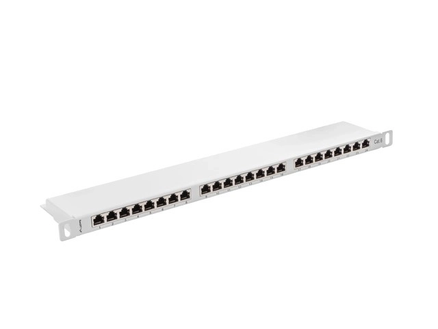 Szürke árnyékolt 24 portos 0.5U patch panel Kat.6