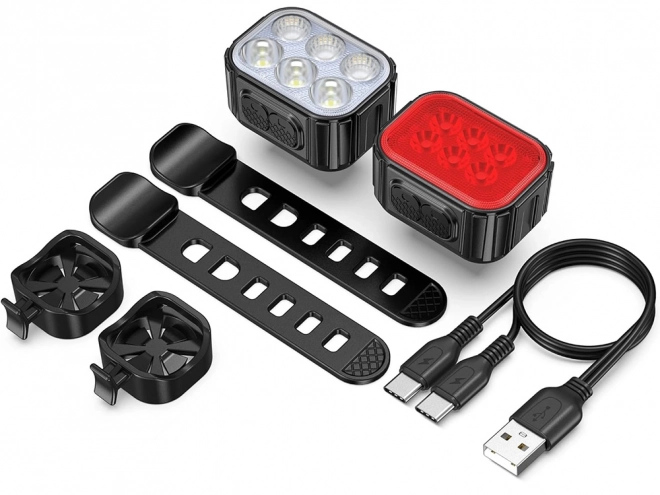 LED kerékpárlámpa elülső és hátsó készlet, USB újratölthető