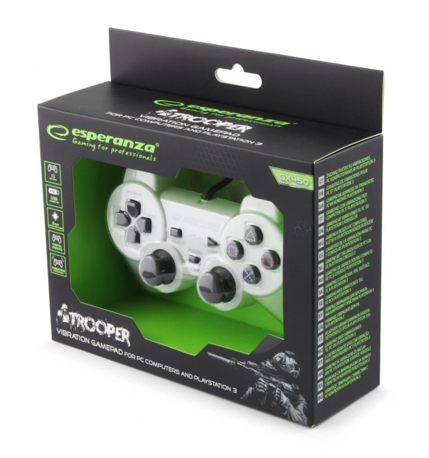 Gamepad PS3/PC USB Trooper fehér/fekete