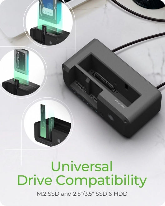 Klonáló és dokkolóállomás HDD/SSD és M.2 meghajtókhoz USB 3.2 Gen 1 Type-C