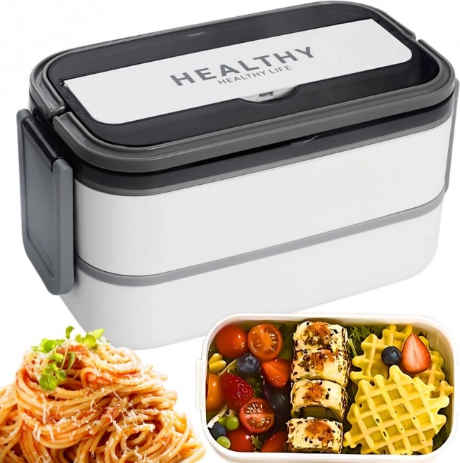 Egymásra rakható bento doboz rekeszekkel 1400 ml, evőeszközökkel