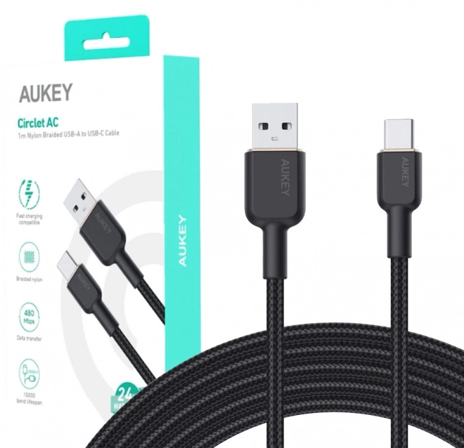 Aukey nylon bevonatú USB-C - USB-A kábel, 1m, 60W gyorstöltő