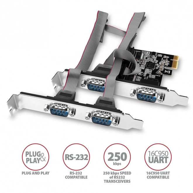 Négyszeres RS-232 soros port PCIe kártya