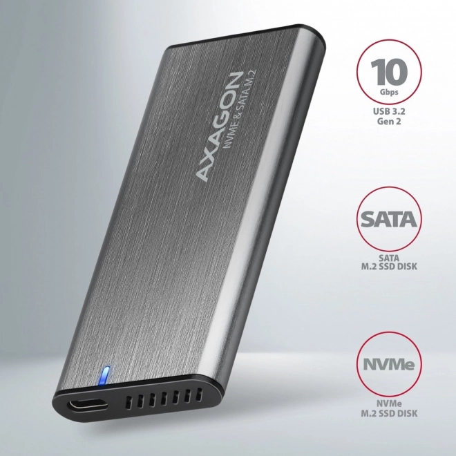 Univerzális külső alumínium burkolat M.2 NVMe & SATA SSD-hez USB-C 3.2 Gen 2 csatlakozóval