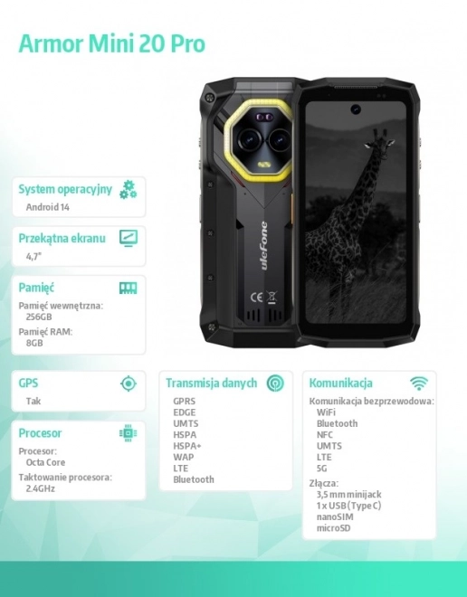 Armor Mini 20 Pro okostelefon 4G 8/256GB fekete