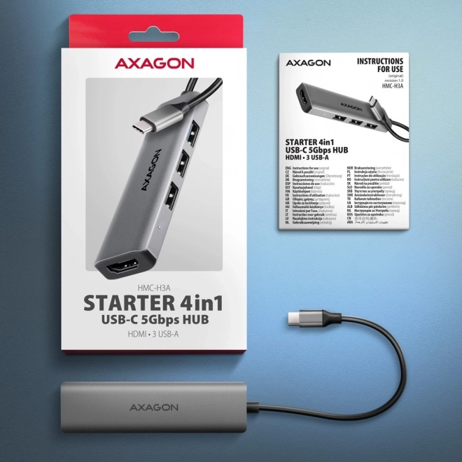 Axagon 4 az 1-ben USB-C hub 5Gbps sebességgel