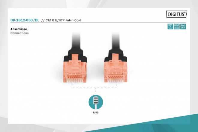 Digitus U/UTP hálózati kábel 6 kategória, PVC, 3 m, fekete