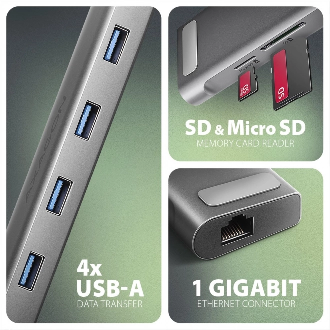 Axagon HMC-10HLS USB-C hub 9 az 1-ben többportos eszköz
