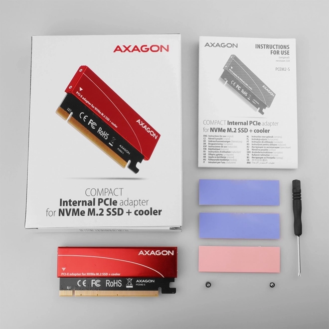 Axagon PCIe M.2 NVMe adapter alumínium hűtéssel