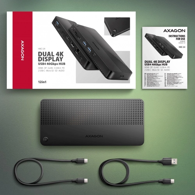 Axagon USB-C dokkolóállomás 12 az 1-ben USB4 HDMI Power Delivery-vel