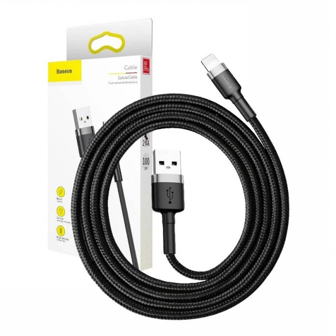 baseus lightning usb kábel 2,4 a 0,5 m szürke-fekete