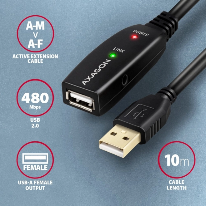 Axagon aktív USB hosszabbító kábel 10m