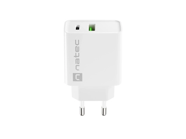 Fehér USB-A és USB-C hálózati töltő Natec Ribera 20W