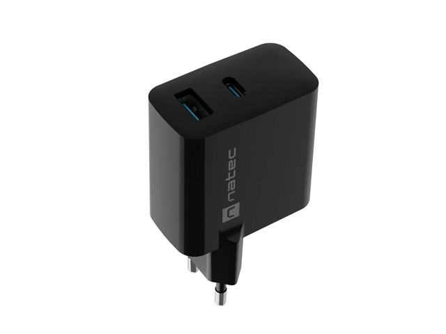 Hálózati töltő Natec Ribera GAN USB-A és USB-C 45W fekete