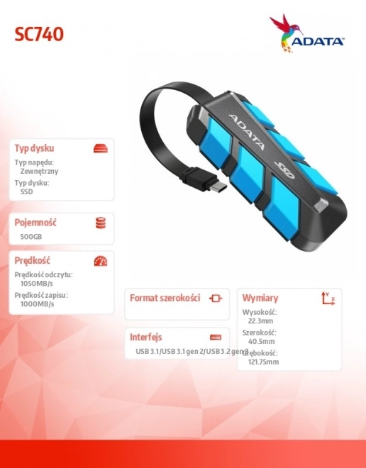 Kék külső SSD meghajtó 500GB USB-C