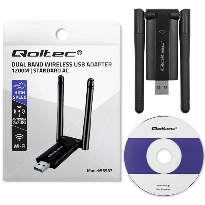 Qoltec gyors vezeték nélküli USB DUAL 1200Mbps adapter