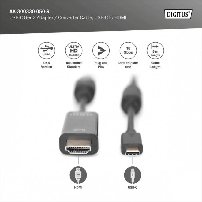 USB-C az HDMI kábel 5m 4K/60Hz fekete