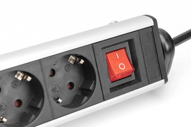 Irodai elosztó 6 aljzattal, 2 USB-A és 1 USB-C, forgatható, alumínium test, asztali rögzítéssel