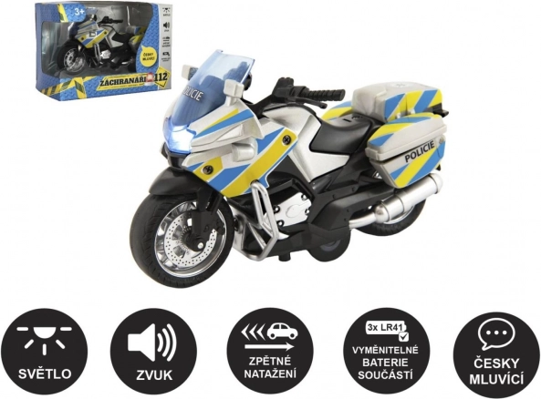 Rendőrmotor 12 cm fénnyel és hanggal, magyarul beszélő