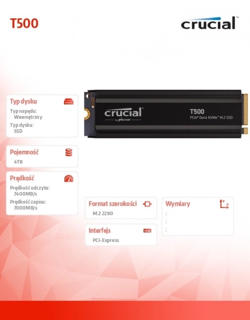 Crucial SSD T500 4TB M.2 NVMe PCIe 4.0 Hűtőbordával