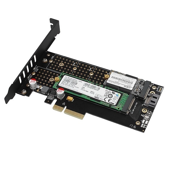 Adapter beépített PCIe x4 to M.2 NVMe M-key + SATA B-key hűtőventilátor