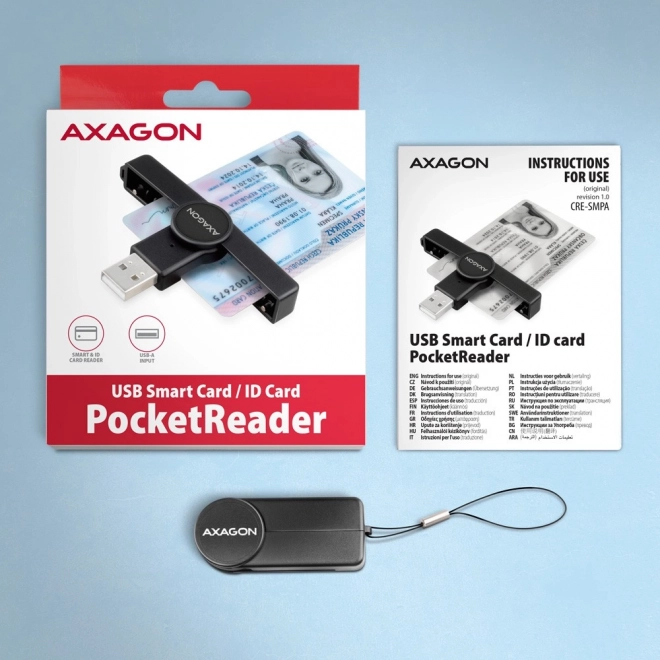 Axagon PocketReader USB-A azonosító kártyaolvasó