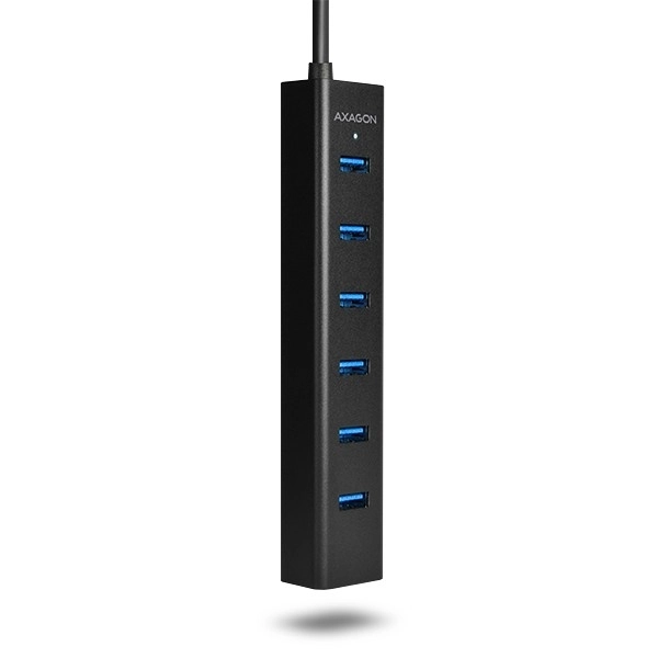 Axagon 7-Portos USB 3.2 Gen 1 Alumínium Töltő Hub AC Adapterrel