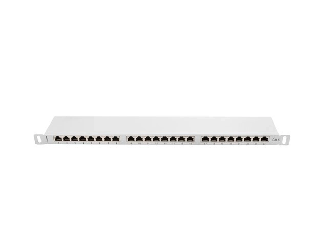 Szürke árnyékolt 24 portos 0.5U patch panel Kat.6