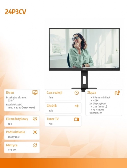 24 hüvelykes IPS Monitor HDMI DP USB-C Pivot funkcióval