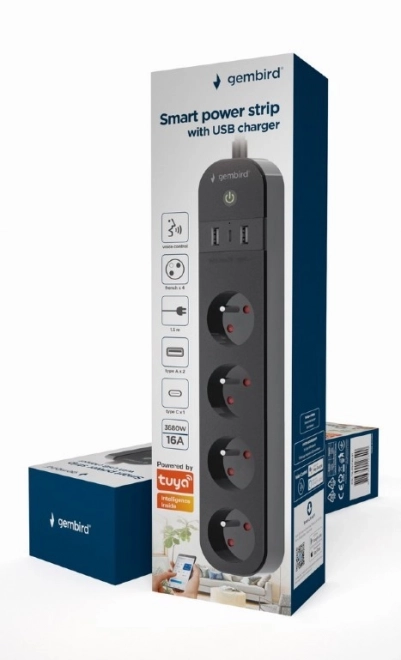 Okos elosztó 4xFR 2xUSB-A 1xUSB-C Fekete