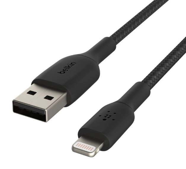 Fekete fonott USB-Lightning kábel 2m