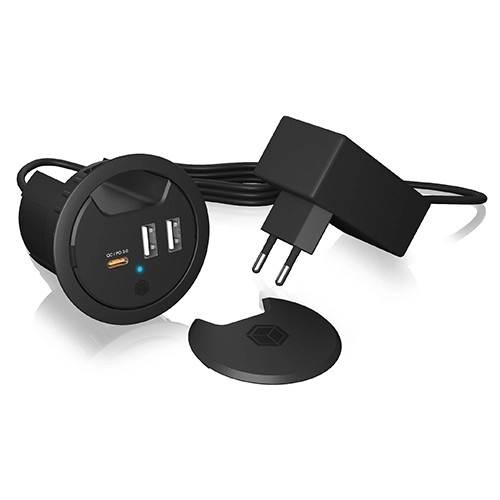 3 portos asztali töltő 2x USB-A-val és 1x USB-C-vel, 60 mm-es lyukhoz