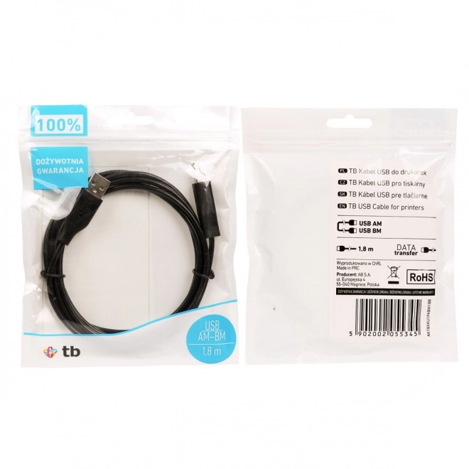 Fekete USB kábel AM-BM 1.8 m